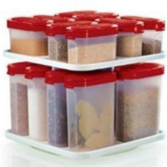 New Tupperware Spice Shakers with Carousel 8 large, 8 small shakers red - Picture 1 of 8
